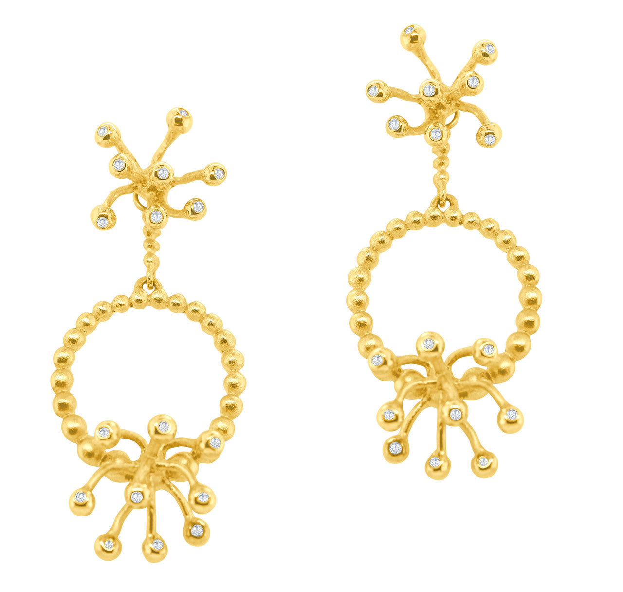 Circle Fireworks Inter-changeable, 2-Part Earrings: 14K Gold & Diamonds-0